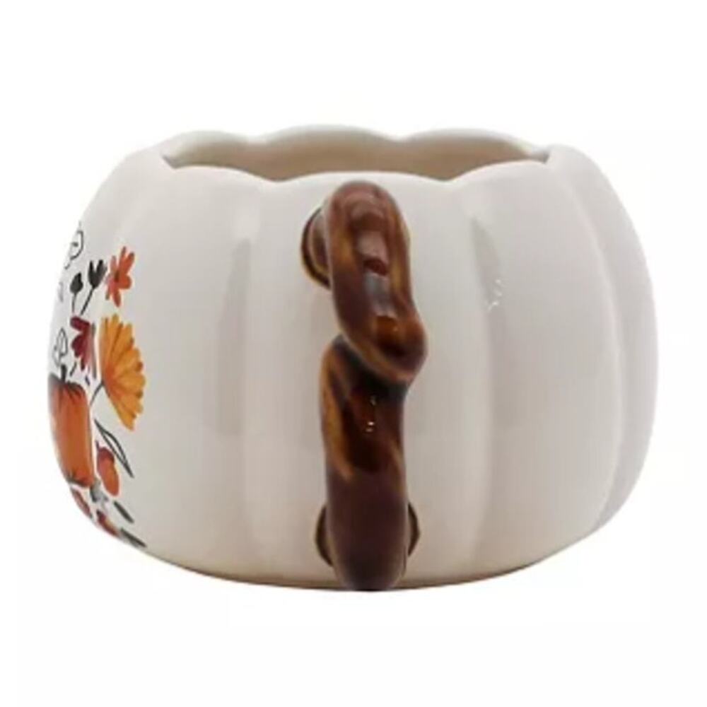 NEW Celebrate Together Fall Floral Pumpkin Figural Stoneware Coffee Hot Tea Mug - Picture 3 of 6